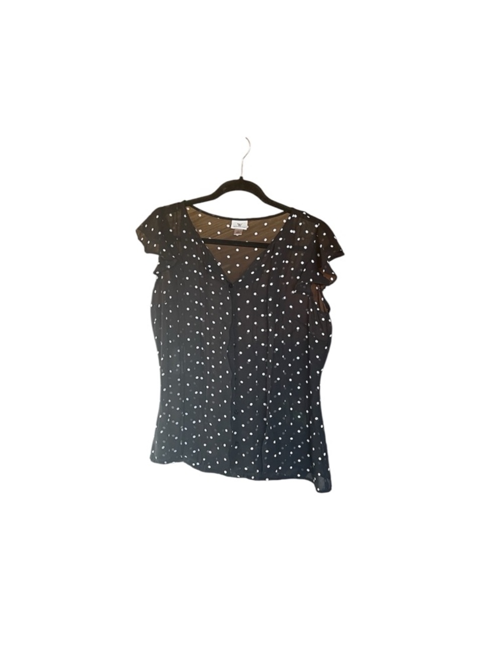 Worthington Black Polka Dot V-Neck Flutter Sleeve Blouse